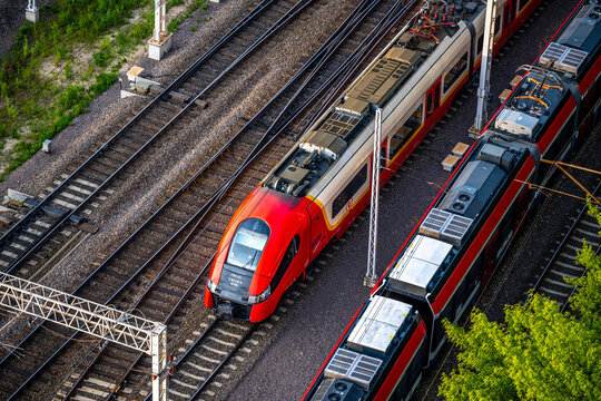 Warsaw, Poland - May 31,2025: Train near the Warsaw West station.