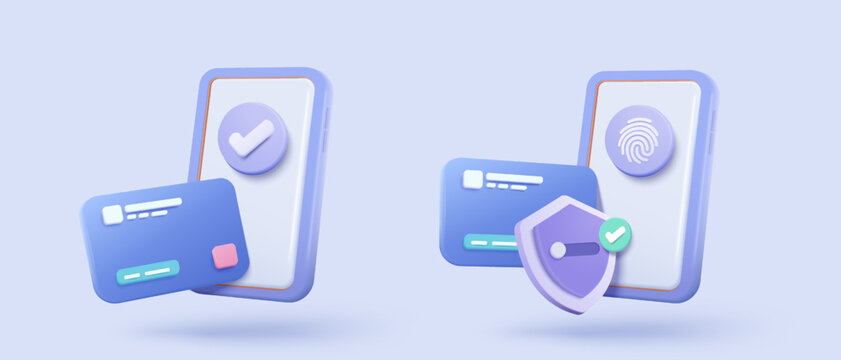 3D shield protection icon with credit card for online payment on white background concept, user account for 3d security with payment protection for e commerce on isolated vector render background