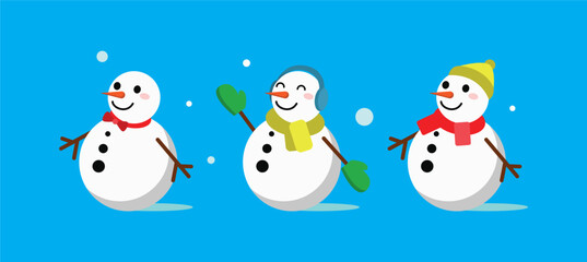 Set of snowmen with hat and gloves