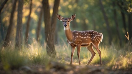 Indian Spotted Deer in a Dry Summer Forest