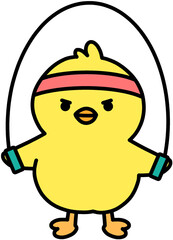 열심히 줄넘기 운동을 하는 노란 병아리 캐릭터 일러스트 운동회 다이어트 운동 일러스트