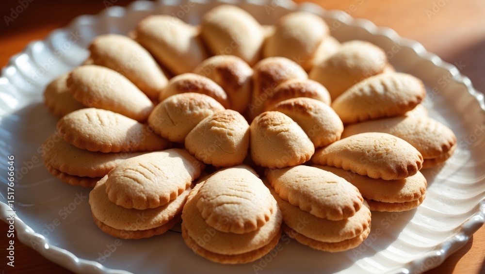 Poster plain cookies and butter cookies served on a plate with a textured wooden background