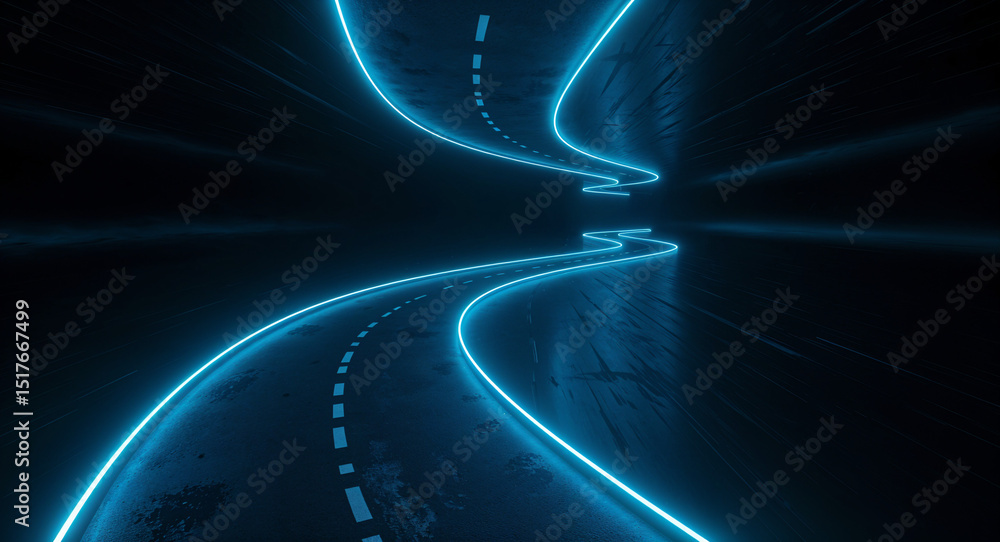 Poster abstract digital background with road lines neon light . generative ai