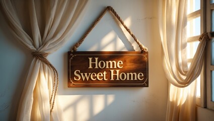 Vintage wooden sign displaying 'Home Sweet Home' at the house entrance for cozy home decor.
