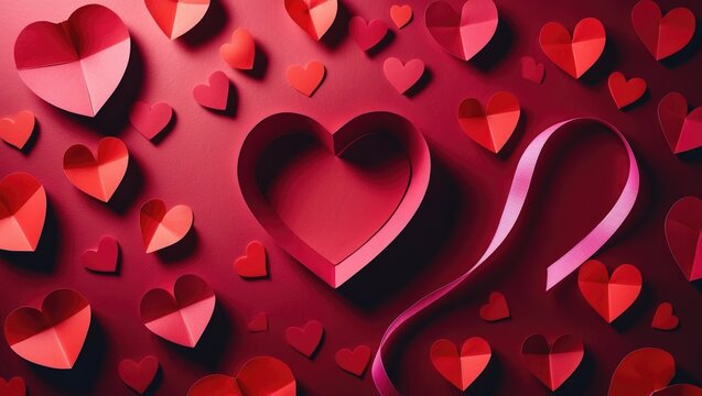 Abstract heart-themed celebration template on a red background for holidays and events