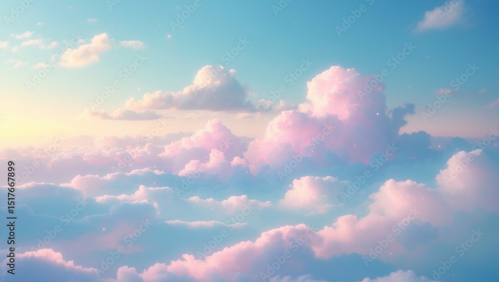 Poster pastel-colored sky and clouds scene with abstract nature background