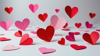 Celebratory background with red origami hearts