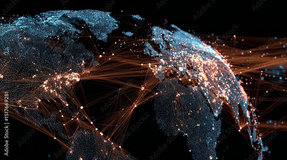 Poster global network connections digital world map abstract technology background futuristic illuminated e