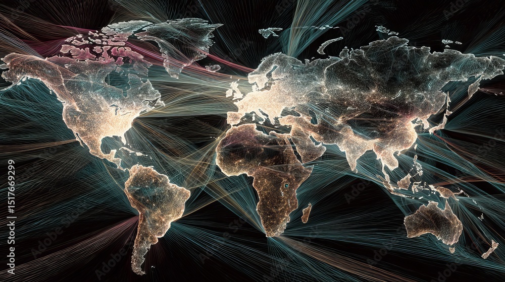 Poster global network connections world map abstract digital art high resolution detailed illustration futu