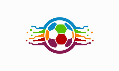 Obraz premium Colorful soccer ball graphic design with digital lines.
