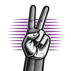 Pixel art depicting a hand forming a peace sign,  distorted with a visual 'd' glitch effect.  8-bit style.