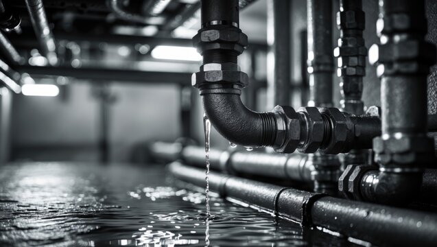 Water leak from PVC pipe causing building drainage issues requiring repair