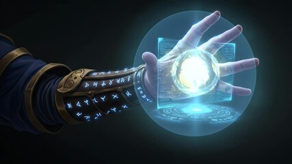 A hand with glowing, holographic projection - Powered by Adobe