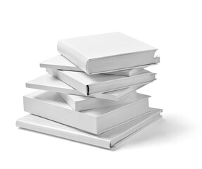 close up of a white books stack on white background