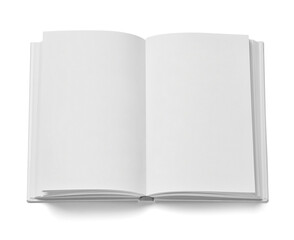 close up of an open white book on white background