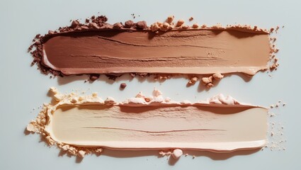 Cosmetic powders in diverse shades arranged softly, highlighting a smooth texture and natural finish perfect for professional makeup artistry.