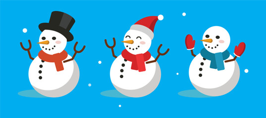 Set of snowmen with hat and gloves