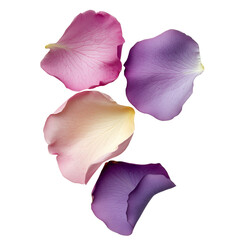 A close up of four purple and pink flower petals