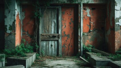 Fototapeta premium Retro-style damaged wall of an ancient house