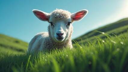 Obraz premium Adorable Sheep in Blooming Springtime in the Netherlands