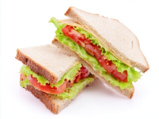 Fresh vegetable sandwich with lettuce, tomato, and cheese on white bread
