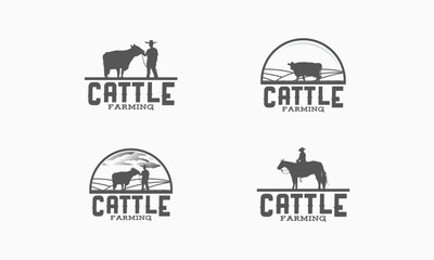 Cattle farming logos with rural scenes.