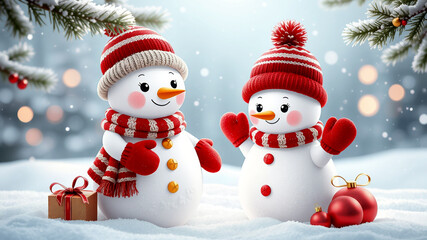 Adorable snowmen friends winter wonderland christmas