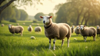 Fototapeta premium Illustration of a lamb roaming in a rural farm setting with vibrant natural textures