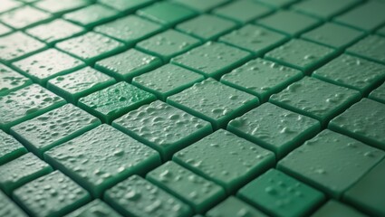 Green ceramic tile wall with detailed texture and brick pattern
