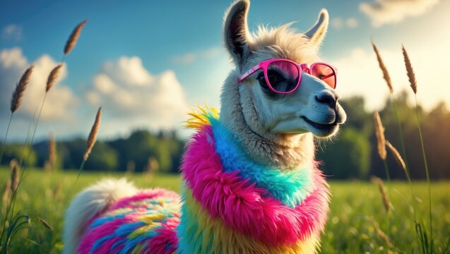 Cool and stylish llamas from Peru wearing hats and costumes in Cusco