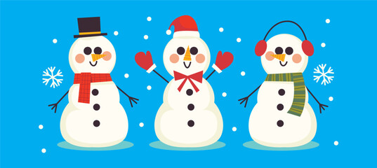 Set of snowmen with hat and gloves