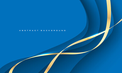 Abstract gold ribbon curve overlap on blue luxury background vector