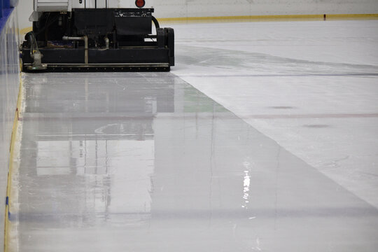 ice hockey rink resurfacing by zamboni machine