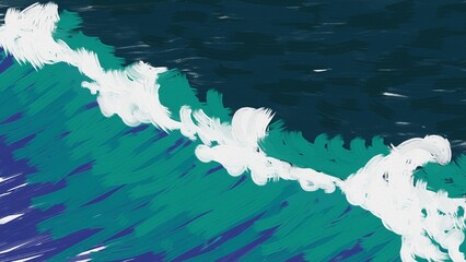Hand drawn big wave background, oil paint color and line style