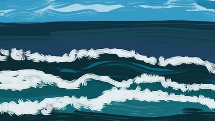 Hand drawn big wave background, oil paint color and line style