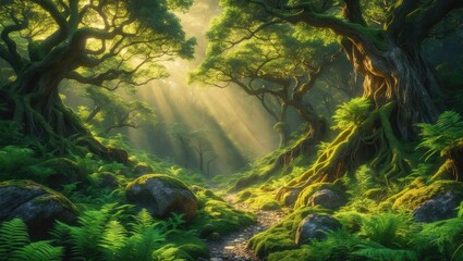 Lush Mossy Forest Landscape in Japan's Yakushima Island