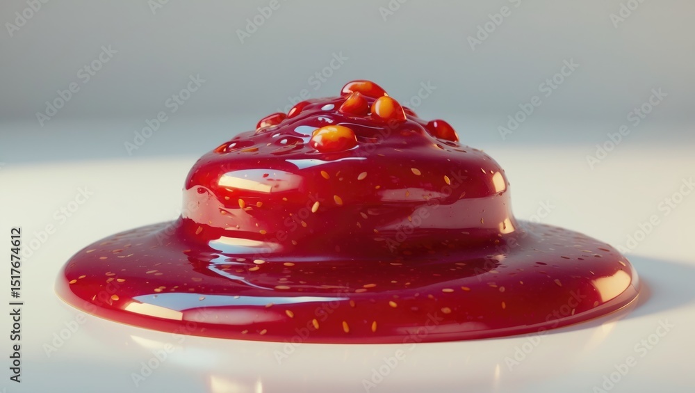 Poster top view of raspberry jam with round spots isolated on white background