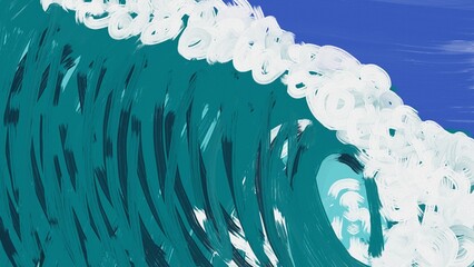 Hand drawn big wave background, oil paint color and line style