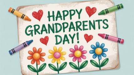 Happy grandparents day childrens crayon card