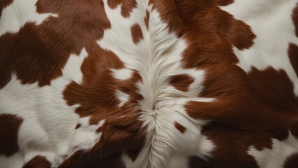 Close-up of cowhide fur background with brown and white patterns for text overlay