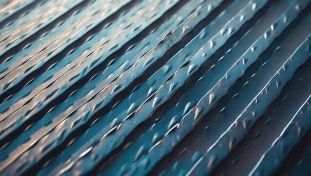 Blue Diamond Plate: Checker Plate, Tread Plate, and Durbar Floor Plate in Closeup Portrait View