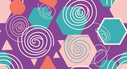 Abstract Geometric Pattern - Whimsical Shapes on Purple