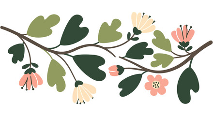 Floral Branch Illustration: Delicate Pink and Cream Flowers