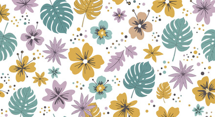 Tropical Floral Pattern: Vibrant Blooms and Lush Foliage