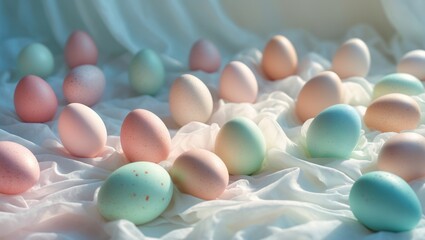 Four Easter eggs decorated with green-brown hues and vibrant patterns