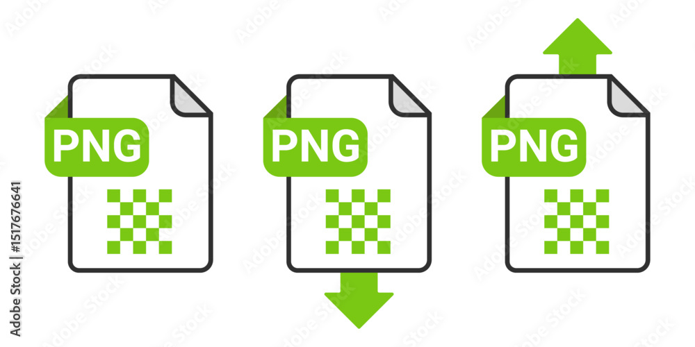 Poster png file download and upload icon set with green arrow symbol on transparent background for image tr