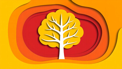 Autumn Tree Paper Cut Design: Warm Colors, Abstract Background