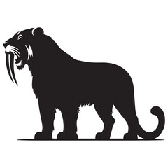 Saber-Toothed Tiger silhouette with high contrast profile – Saber-Toothed Tiger illustration – Minimalist Saber-Toothed Tiger vector – Stone Age silhouette

