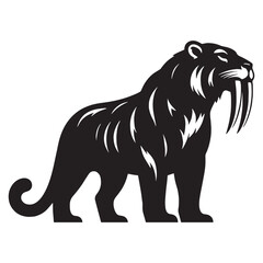 Ancient killer Smilodon silhouette in shadow form – Smilodon illustration – Minimalist Smilodon vector – Stone Age silhouette

