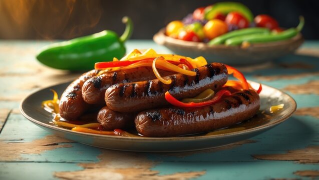 Grilled sausage sandwich with fresh vegetables